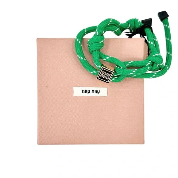 Miu Miu NIB NWT Green & White Cord Rope Bracelet / Anklet - Picture 4 of 9